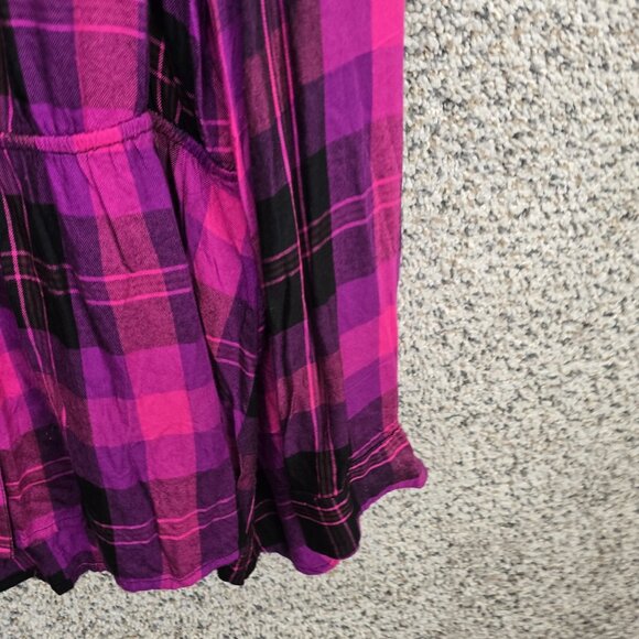 Lane Bryant‎ Top Womens Plus 18 Purple Plaid Button Up Blouse Elastic Waist - Picture 2 of 7